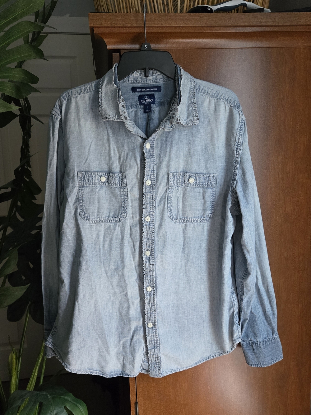 Old Navy Light Wash Denim-Style Button-Down Shirt - Men